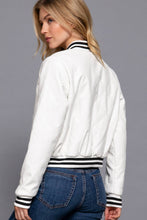 Load image into Gallery viewer, Long Sleeve Quilted PU Faux Leather Bomber Jacket