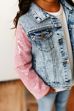 Load image into Gallery viewer, Pink Sequin Sleeve Denim Jacket