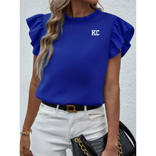 Load image into Gallery viewer, KC Royals Mockneck Ruffle Blouse