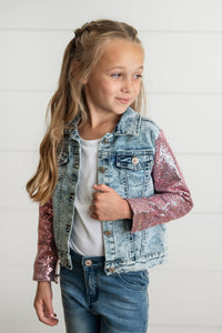 Pink Sequin Sleeve Denim Jacket