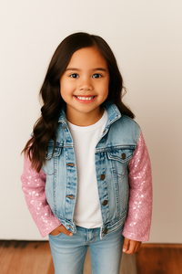 Pink Sequin Sleeve Denim Jacket