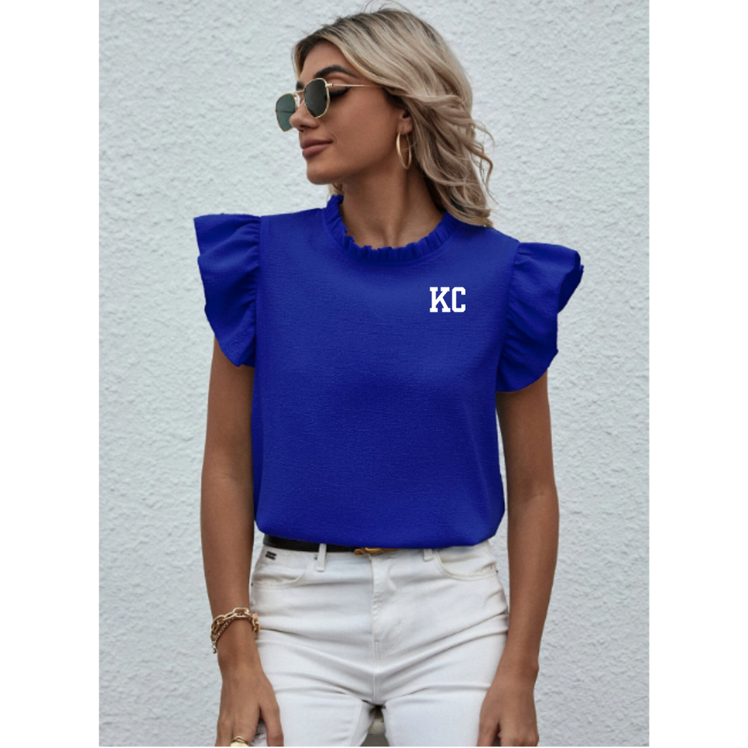 KC Royals Mockneck Ruffle Blouse