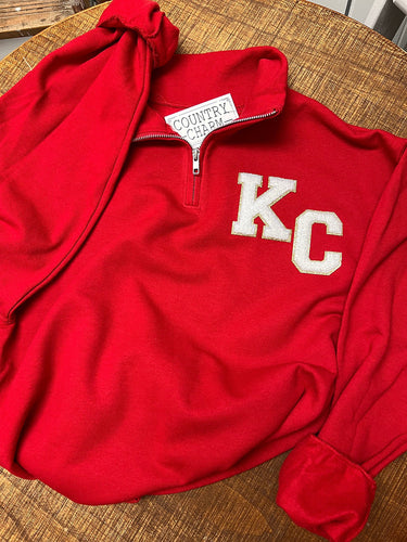 Red KC Varsity Patch Quarter Zip