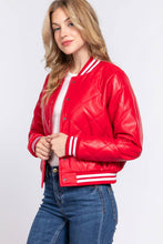 Load image into Gallery viewer, Long Sleeve Quilted PU Faux Leather Bomber Jacket