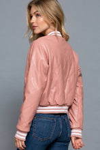 Load image into Gallery viewer, Long Sleeve Quilted PU Faux Leather Bomber Jacket