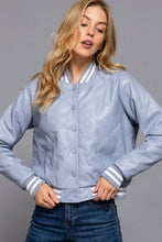 Load image into Gallery viewer, Long Sleeve Quilted PU Faux Leather Bomber Jacket