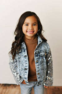Silver Sequin Sleeve Denim Jacket