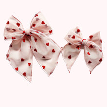 Load image into Gallery viewer, Pink Sheer Flocked Heart Elle Bow