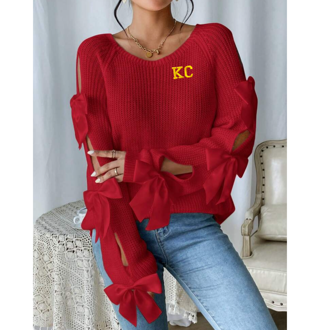 KC Embroidered Red Bow Sweater