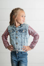 Load image into Gallery viewer, Pink Sequin Sleeve Denim Jacket