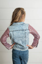 Load image into Gallery viewer, Pink Sequin Sleeve Denim Jacket