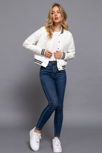 Load image into Gallery viewer, Long Sleeve Quilted PU Faux Leather Bomber Jacket