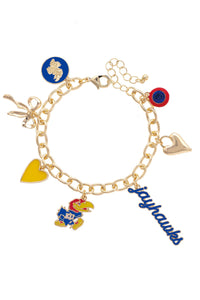 Kansas Jayhawks Enamel Icons Charm Bracelet in Shiny Gold