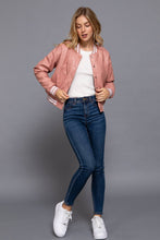 Load image into Gallery viewer, Long Sleeve Quilted PU Faux Leather Bomber Jacket