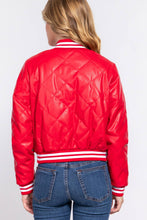 Load image into Gallery viewer, Long Sleeve Quilted PU Faux Leather Bomber Jacket