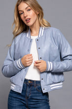 Load image into Gallery viewer, Long Sleeve Quilted PU Faux Leather Bomber Jacket