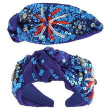 Load image into Gallery viewer, Patriotic Fireworks Sequin Top Knotted Headband