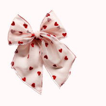 Load image into Gallery viewer, Pink Sheer Flocked Heart Elle Bow
