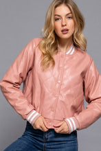 Load image into Gallery viewer, Long Sleeve Quilted PU Faux Leather Bomber Jacket