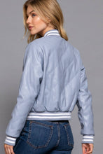 Load image into Gallery viewer, Long Sleeve Quilted PU Faux Leather Bomber Jacket