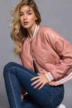 Load image into Gallery viewer, Long Sleeve Quilted PU Faux Leather Bomber Jacket
