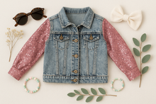 Load image into Gallery viewer, Pink Sequin Sleeve Denim Jacket