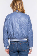 Load image into Gallery viewer, Long Sleeve Quilted PU Faux Leather Bomber Jacket