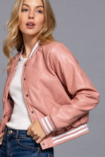 Load image into Gallery viewer, Long Sleeve Quilted PU Faux Leather Bomber Jacket