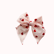 Load image into Gallery viewer, Pink Sheer Flocked Heart Elle Bow