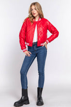Load image into Gallery viewer, Long Sleeve Quilted PU Faux Leather Bomber Jacket